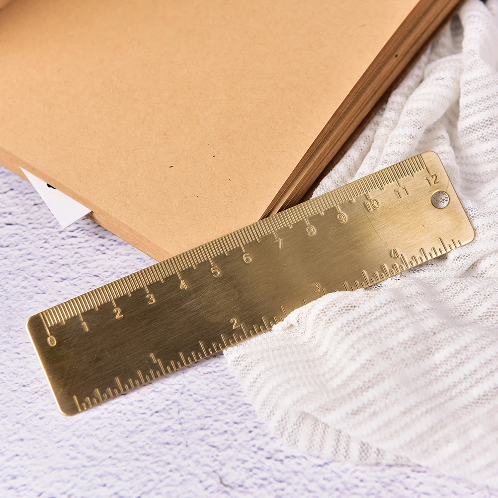 1 шт. Прочный металл 12 см, латунь, винтажная удобная сантиметровая дюймовая линейка с двойной шкалой Изображение 0