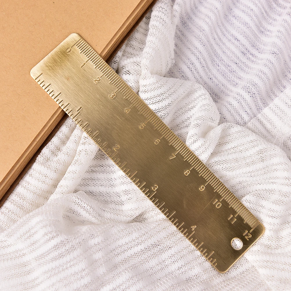 1 шт. Прочный металл 12 см, латунь, винтажная удобная сантиметровая дюймовая линейка с двойной шкалой Изображение 1