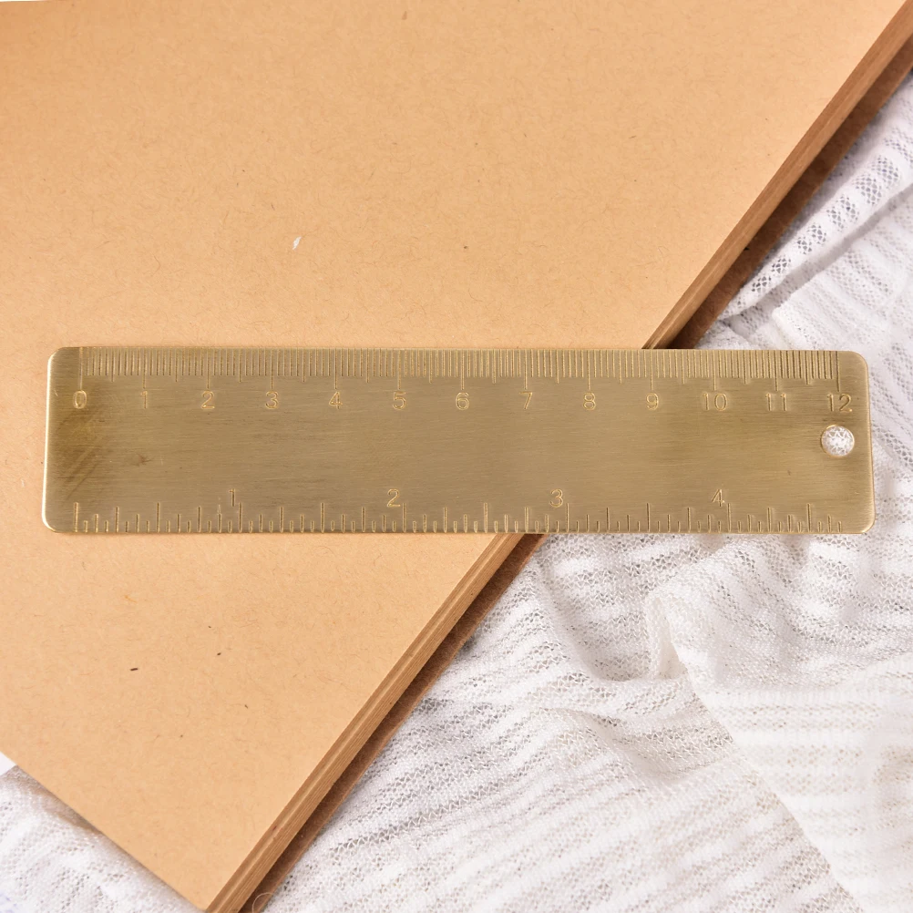 1 шт. Прочный металл 12 см, латунь, винтажная удобная сантиметровая дюймовая линейка с двойной шкалой Изображение 2