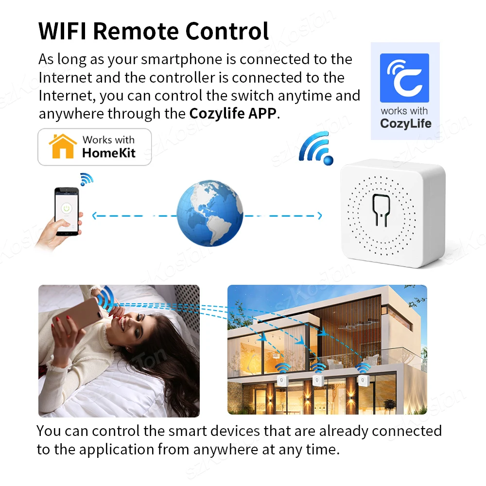 16A Homekit Wifi Smart Switch 2-полосный Переключатель Управления Mini Smart Breaker Relay Голосовое Управление Работа с Alexa Google Siri Cozylife Изображение 3