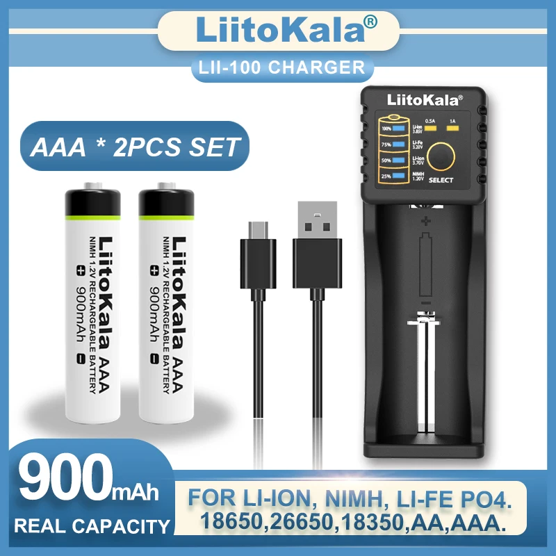 Liitokala Lii-100 carregador 1.2В aaa 900 мАч ni-mh аккумулятор для восстановления температуры arma controlle remoto brinquedo do rato Изображение 0