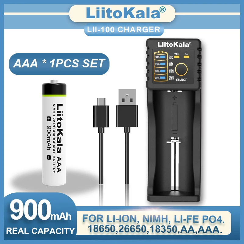 Liitokala Lii-100 carregador 1.2В aaa 900 мАч ni-mh аккумулятор для восстановления температуры arma controlle remoto brinquedo do rato Изображение 1