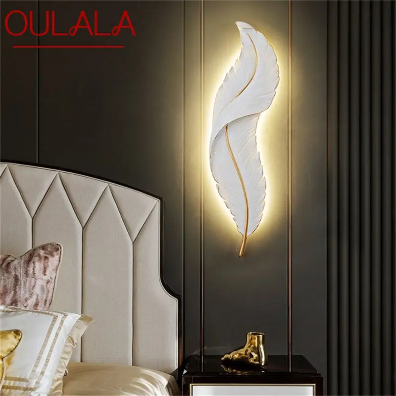 OULALA Nordic Wall Light, Креативная лампа с белым пером, Современные светильники, Scones LED, Внутренний фон для гостиной Изображение 0