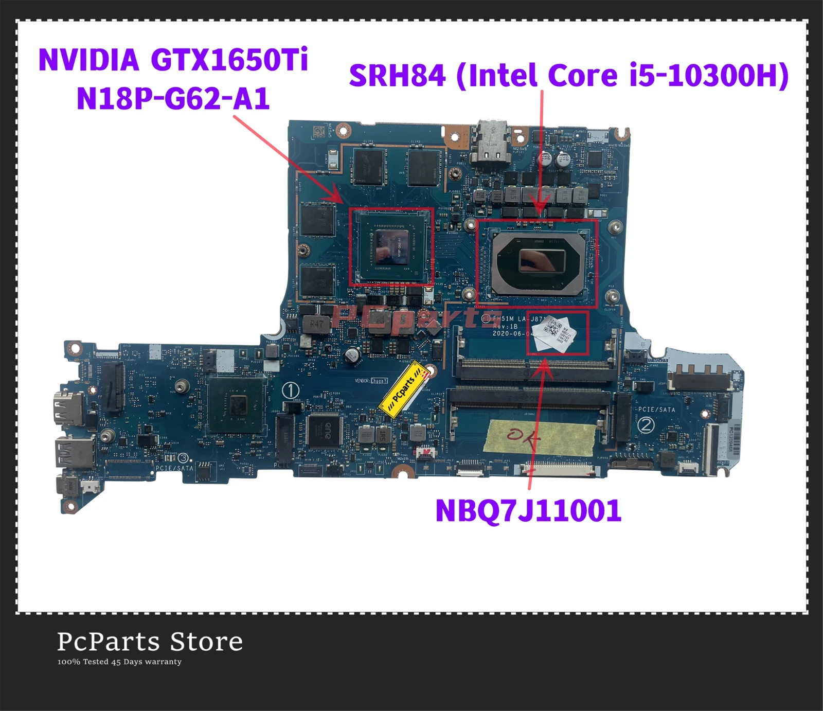 PcParts FH51M LA-J871P Для Acer Nitro 5 AN517-52 Материнская плата ноутбука CPU I5-10300H I7-10750H DDR4 GTX1650 GTX1650Ti 4 ГБ Материнская плата Изображение 0