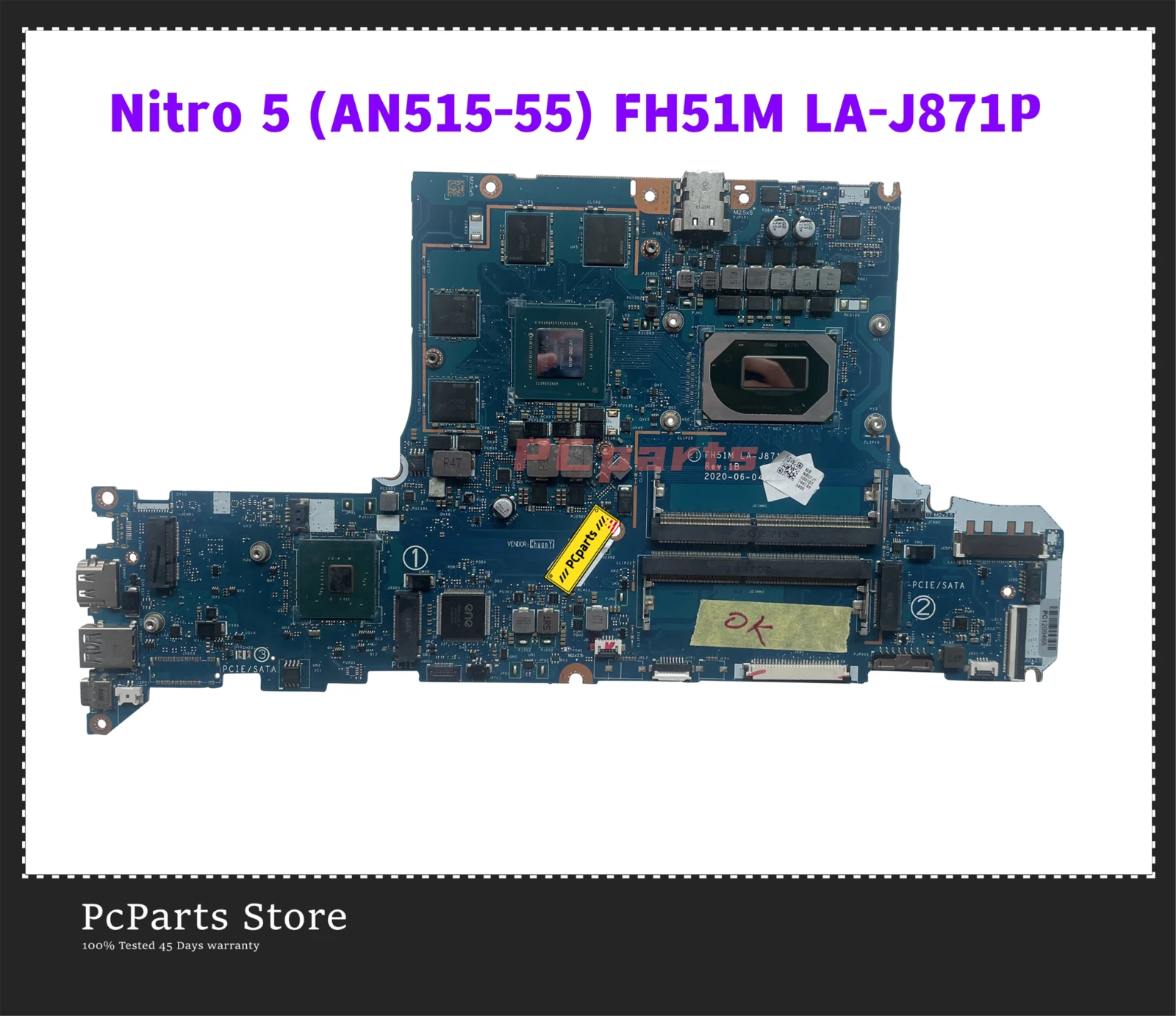 PcParts FH51M LA-J871P Для Acer Nitro 5 AN517-52 Материнская плата ноутбука CPU I5-10300H I7-10750H DDR4 GTX1650 GTX1650Ti 4 ГБ Материнская плата Изображение 1