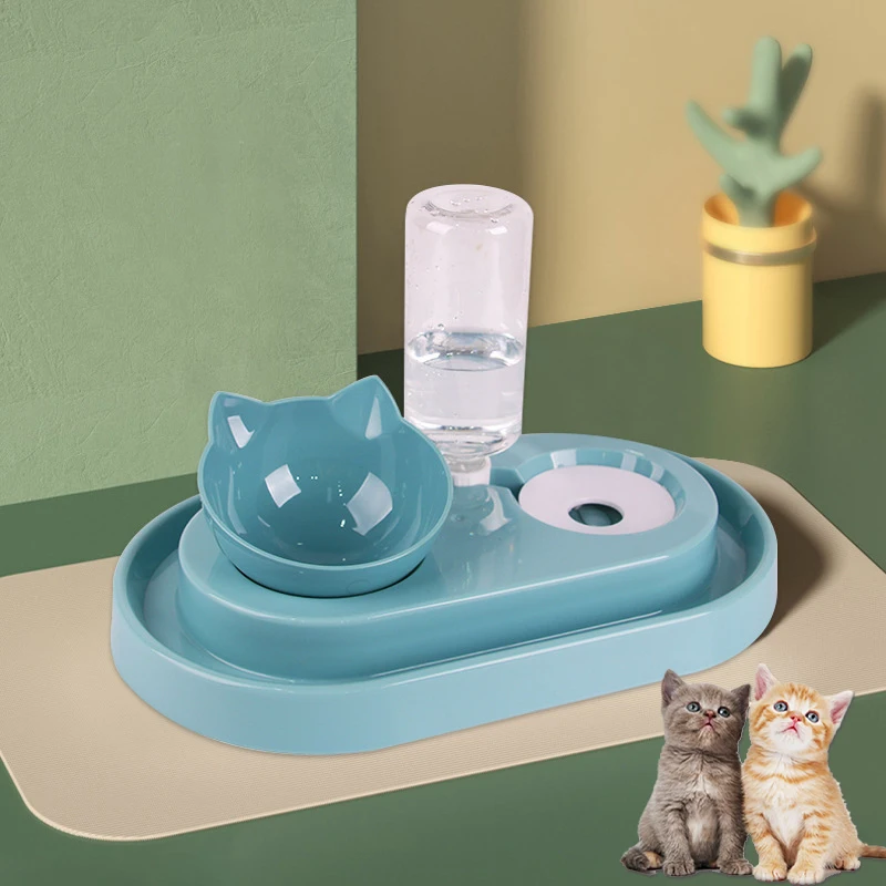 Автоматическая миска для кошек, диспенсер для воды, нескользящая миска для корма для кошек, миски для корма для собак с подставкой, поилка, аксессуары для кошек Изображение 0