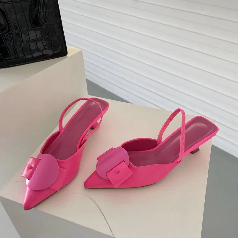 Весенние женские босоножки 2023 года, модные женские туфли-лодочки с бантиком и пряжкой, туфли-шлепанцы на тонком низком каблуке с острым носком Изображение 0