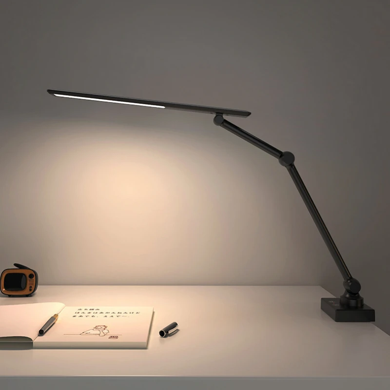 Вращающаяся настольная лампа с длинным рычагом; Складывающаяся Регулируемая Современная светодиодная настольная лампа; Компьютерный стол; Офисная лампа для защиты глаз; Лампа для чтения в кабинете. Изображение 3