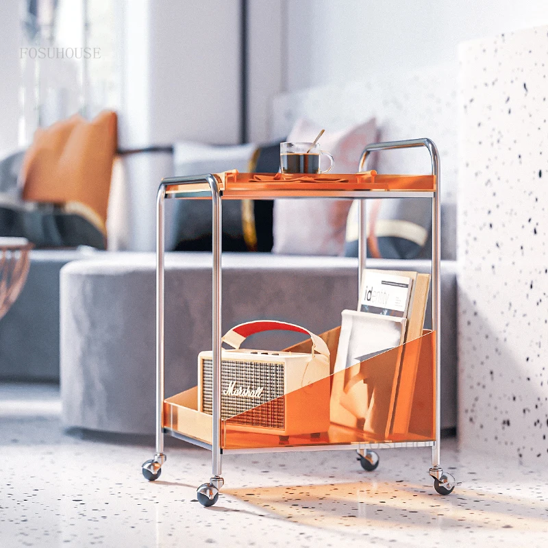 Двухслойная тележка для ресторана Nordic, стеллаж для хранения в гостиной, Бытовая кухонная тележка, креативный столик для квартиры на колесиках Изображение 0