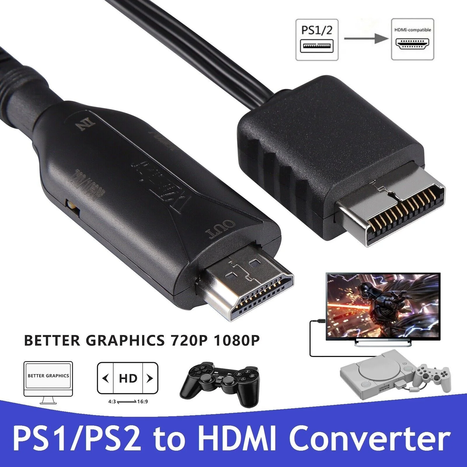 Для PS1 PS2 в HDMI-совместимый Аудио-Видео Конвертер 1080P Адаптер Поддержка Режимов отображения PS1/PS2 Для HDTV ПК Кабель Full HD Изображение 0