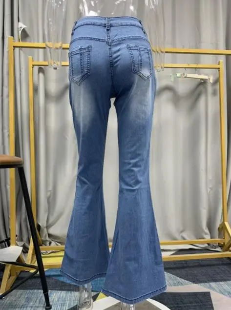 Женские джинсы 2023, Летние Новые Свободные брюки-клеш с цветочной вышивкой, Модные женские джинсовые брюки, Элегантная универсальная уличная одежда Mujer Изображение 5