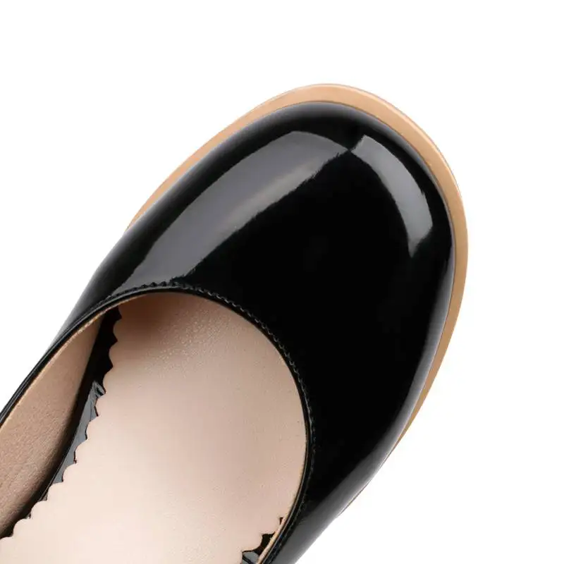 Женские туфли-лодочки SIMLOVEYO из лакированной кожи в стиле Мэри Джейн С круглым носком на блочном каблуке 5 см и ремешком с пряжкой Для девочек, милые маленькие размеры 26 27 Изображение 5