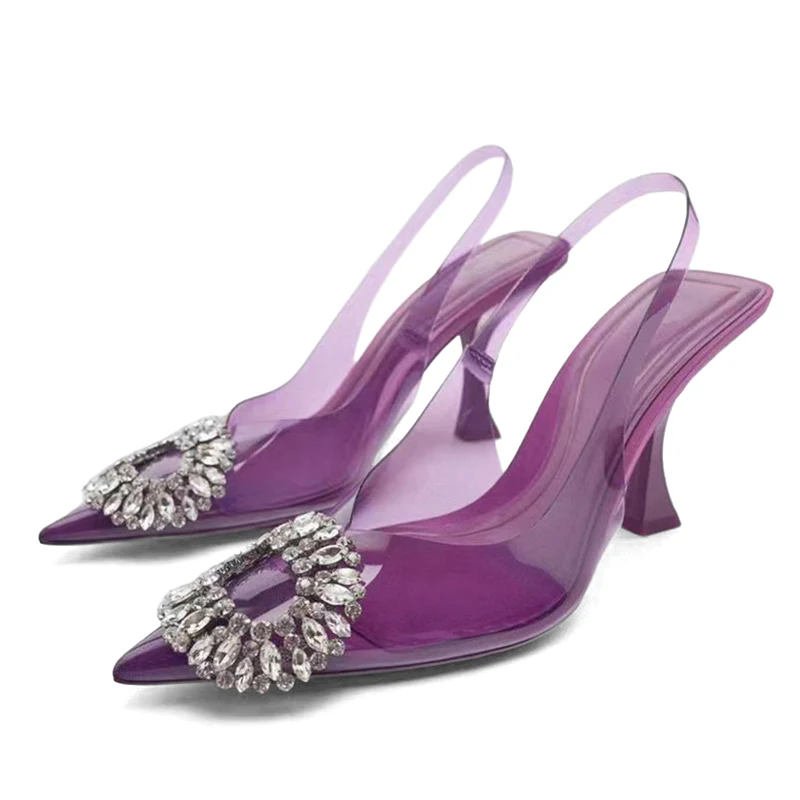 Женские туфли-лодочки роскошного бренда, украшенные стразами, Свадебные туфли для невесты, Пикантные туфли на высоком каблуке с острым носком, модные босоножки со стразами Изображение 0