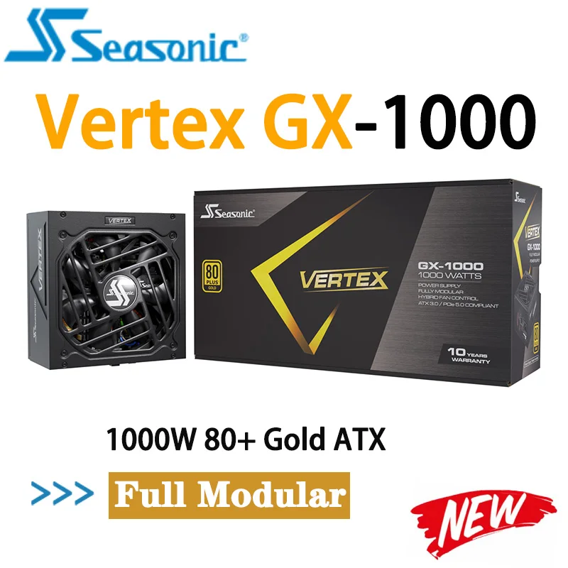 ИГРОВОЙ настольный Seasonic VERTEX GX-1000 PCIe 5.0 1000W 80 + Gold Полностью Модульный Бесшумный Мощный Блок питания 12 В ATX 3.0 НОВЫЙ Изображение 0