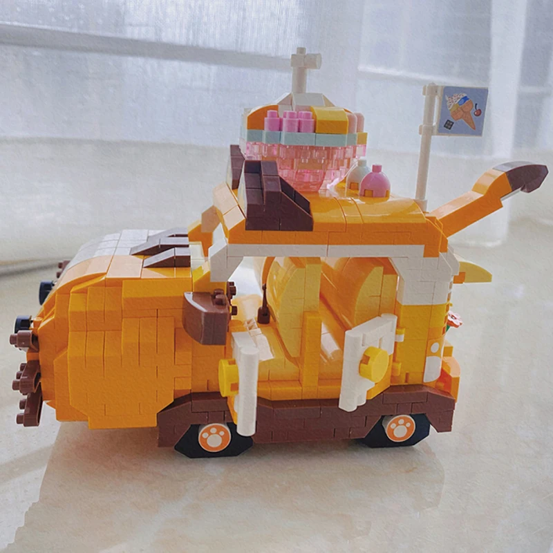 Игрушка для детей Животный мир Мороженое Кошка Автомобиль Грузовик с едой Флаг Транспортное средство 3D Модель DIY Мини Алмазные Блоки Кирпичное Здание Изображение 5