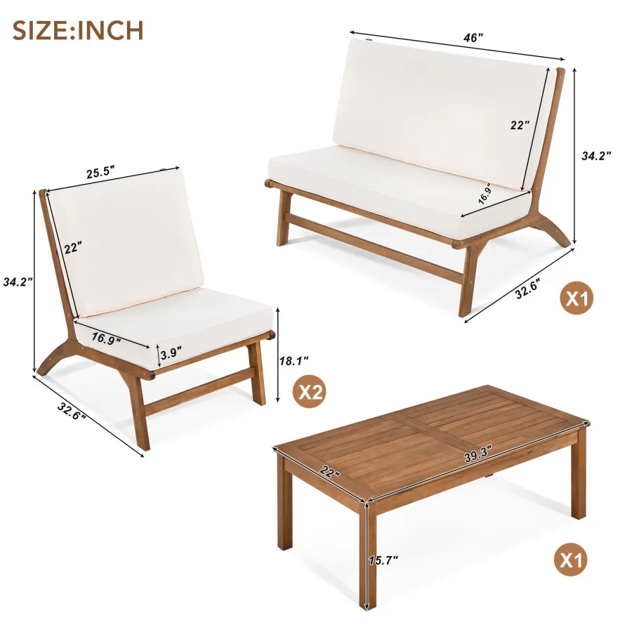 Комплект V-образных сидений GO из 4 предметов, уличный диван из массива акации, Садовая мебель, Места для отдыха на открытом воздухе, Изображение 5