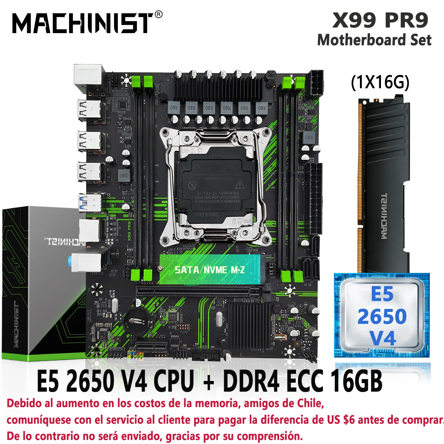 Комплект материнской платы MACHINIST PR9 X99 LGA 2011-3 Kit Xeon E5 2650 V4 CPU С 1x16 = 16 ГБ оперативной Памяти DDR4 ECC SSD NVME M.2 Изображение 0
