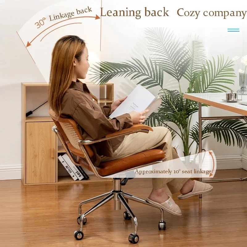 Компьютерный стул из японского ротанга, вращающийся стул в стиле ретро, Удобное сиденье рабочего стола, Дышащий подлокотник, стул из ротанга, Офисная мебель Изображение 2