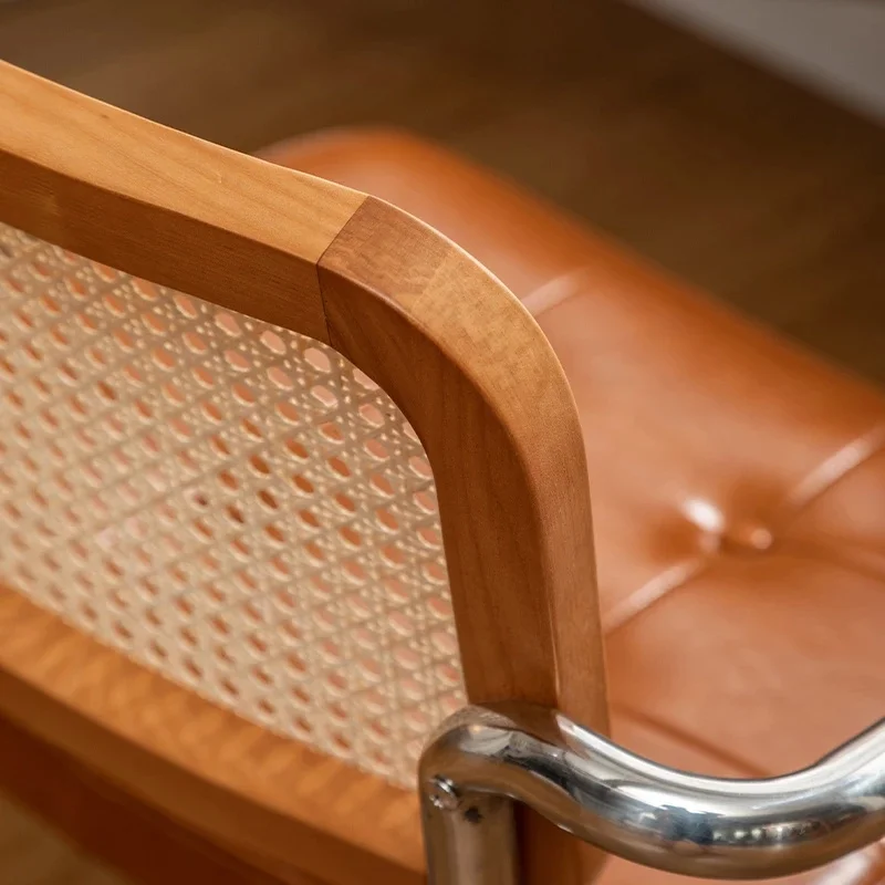 Компьютерный стул из японского ротанга, вращающийся стул в стиле ретро, Удобное сиденье рабочего стола, Дышащий подлокотник, стул из ротанга, Офисная мебель Изображение 3