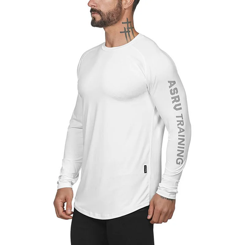 Мужская быстросохнущая футболка с буквенным принтом для занятий фитнесом и отдыха, футболка с длинным рукавом, Тренировочные эластичные колготки для бега в тренажерном зале. Изображение 0