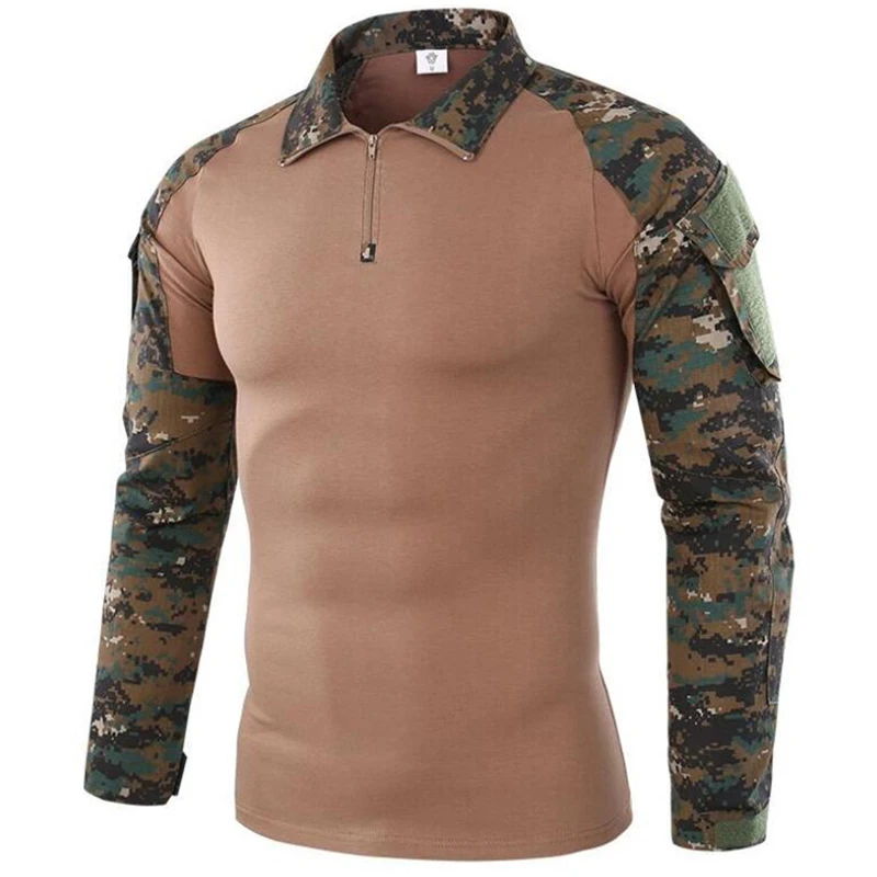 Мужская тактическая футболка с длинным рукавом, камуфляжные рубашки в стиле милитари, футболки для охоты на открытом воздухе, кемпинга, пешего туризма, топы, боевые футболки в стиле милитари Изображение 5