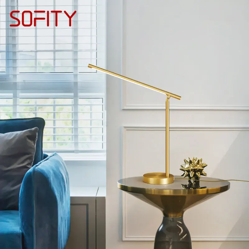 Настольная лампа SOFITY Gold из латуни с современным креативным декором, Светодиодное Настольное освещение 3 цветов для дома, спальни Изображение 0
