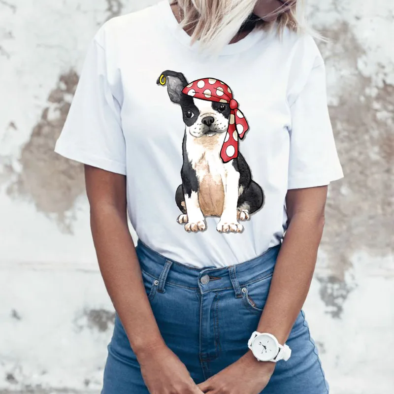 Новая футболка Valentine Rose Maiden, Летняя Хипстерская Женская футболка С Забавными Собаками Бостонского Терьера, Милые Топы, Повседневная Женская футболка Изображение 0