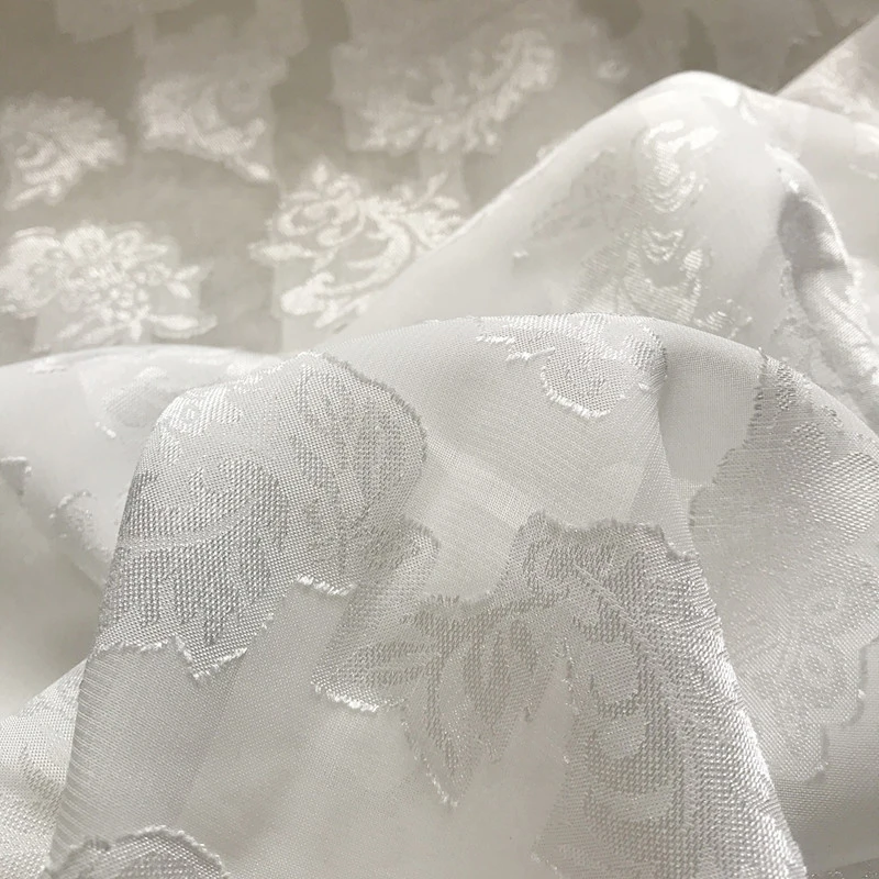 Один метр высококачественной новой шифоновой ткани, летняя жаккардовая ткань чисто белого кроя, модное платье-рубашка из материала Изображение 2