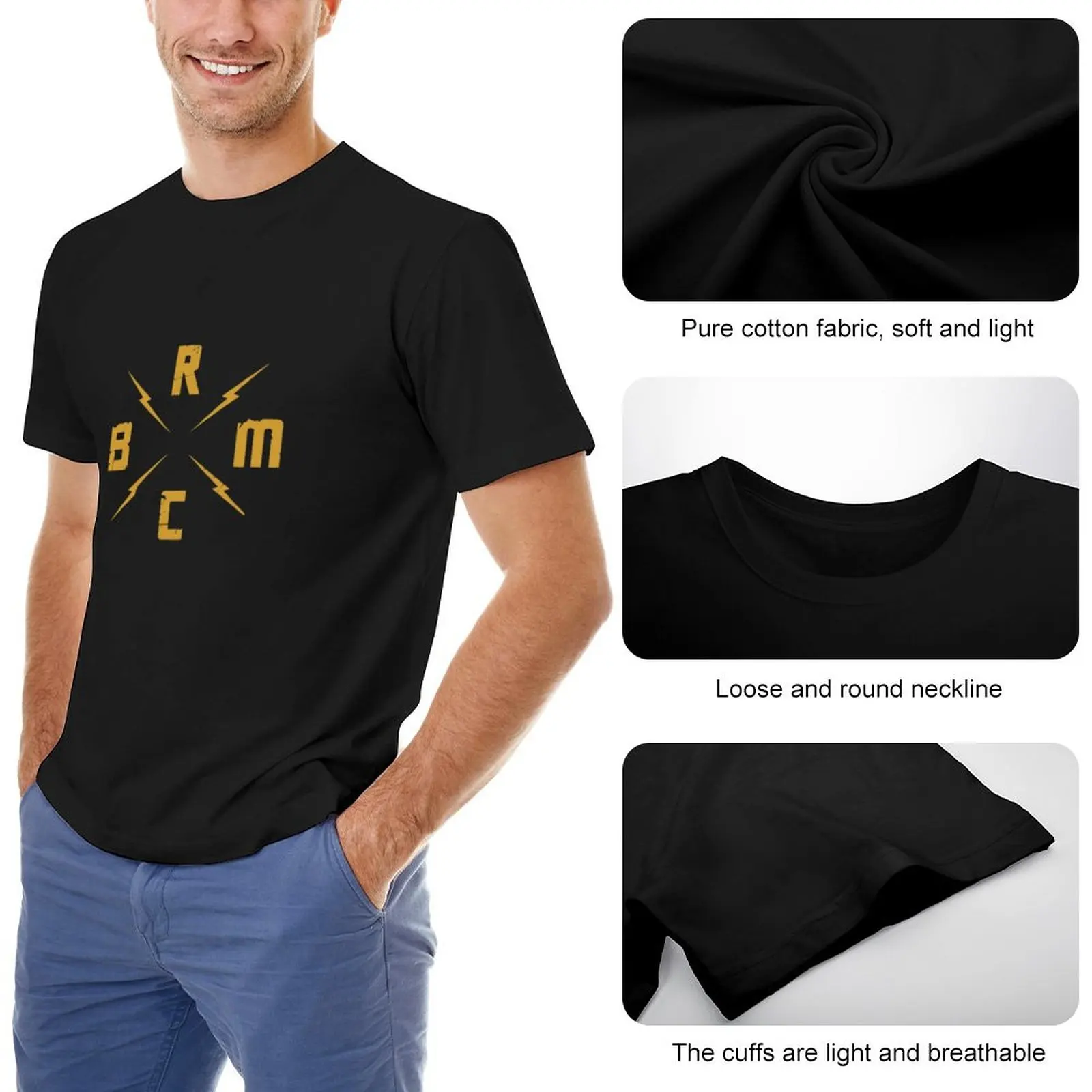 Популярная футболка с логотипом BRMC, футболка с животным принтом, футболки для мальчиков, однотонная футболка, забавная футболка, мужская футболка Изображение 1