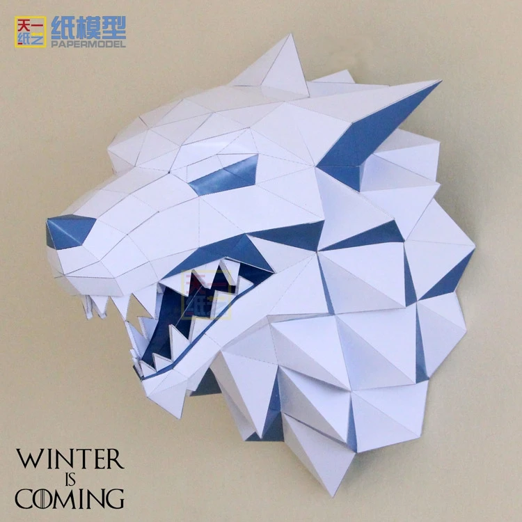 Правильная игра Stark Ice Ледяной волк Бумажный кубик Ручной работы, украшенный настенными фигурками животных Изображение 0