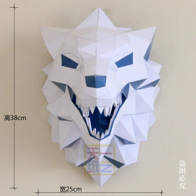Правильная игра Stark Ice Ледяной волк Бумажный кубик Ручной работы, украшенный настенными фигурками животных Изображение 1