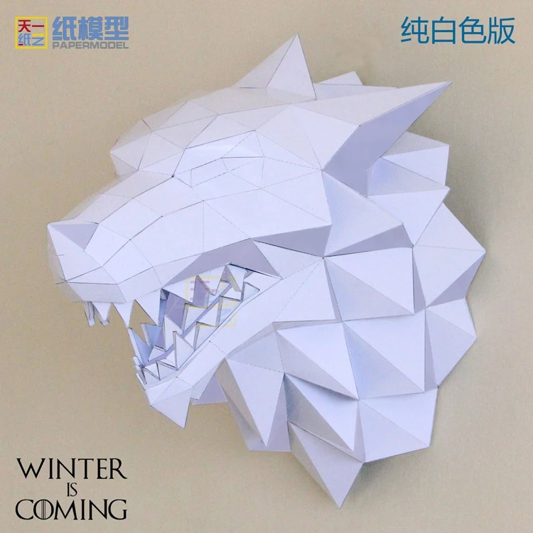 Правильная игра Stark Ice Ледяной волк Бумажный кубик Ручной работы, украшенный настенными фигурками животных Изображение 2