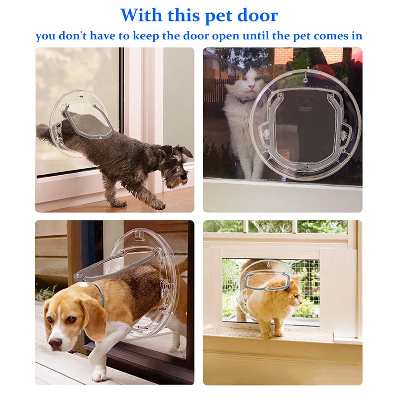 Прочная дверь для домашних животных, дверь для кошек, щенков, собак, Запирающаяся Прозрачная круглая дверь для экрана, самозакрывающаяся Раздвижная стеклянная дверь, Стеклянное окно Изображение 1