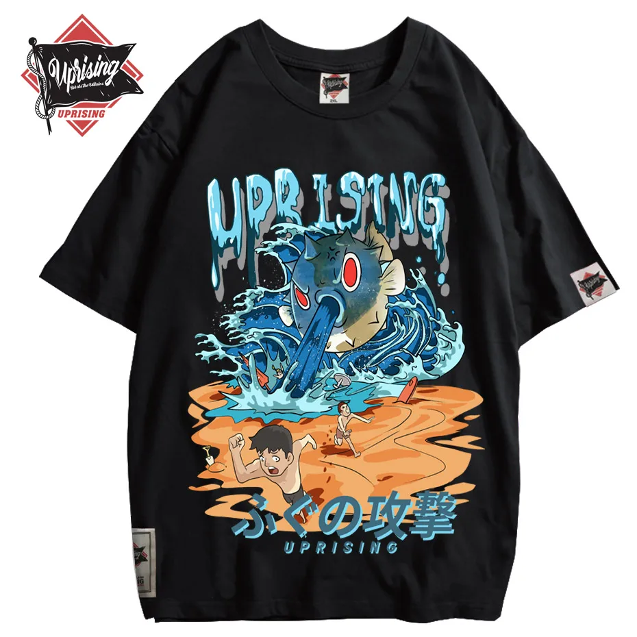 Рыба фугу рыба-кролик Хип-хоп Футболка Японский Harajuku attack Monster Уличная одежда Летние Топы Тройники Хлопчатобумажная футболка Оверсайз Изображение 0