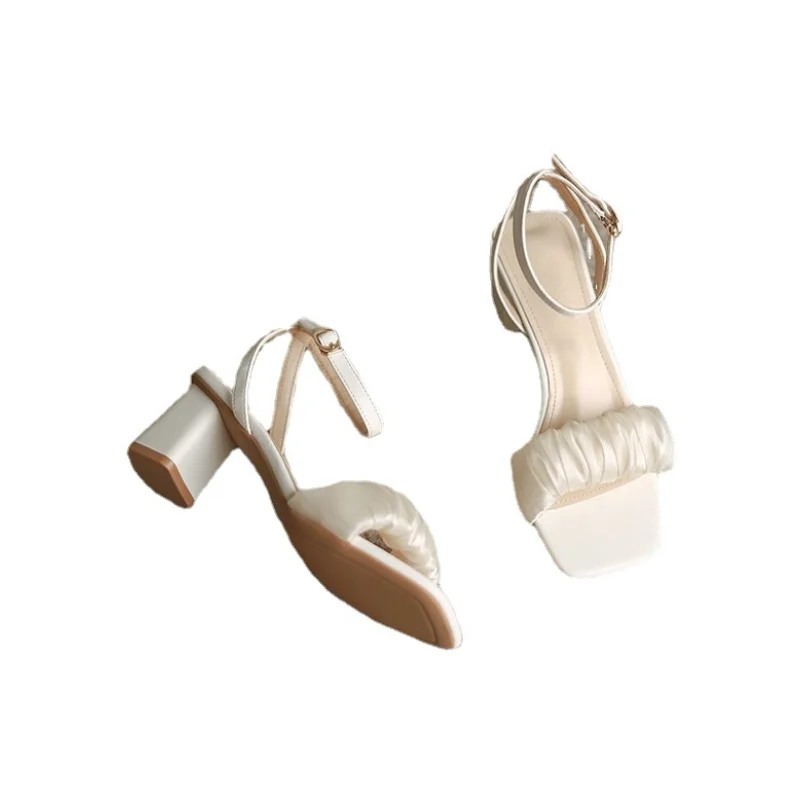 Сандалии; Женская летняя обувь; Новинка 2023 года; Сандалии в сказочном стиле; универсальные тонкие туфли с поясом из одного слова Изображение 4