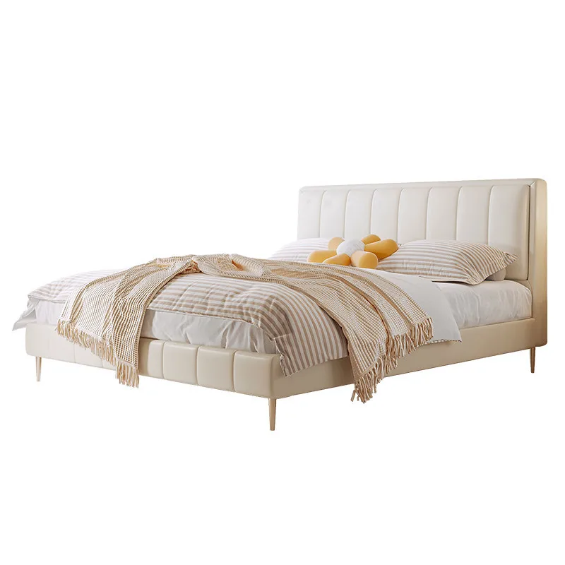 Скандинавская кожаная кровать с верхним слоем 1,8 м, двуспальная кровать 1,5 м, итальянская современная минималистичная легкая роскошная кровать Изображение 3