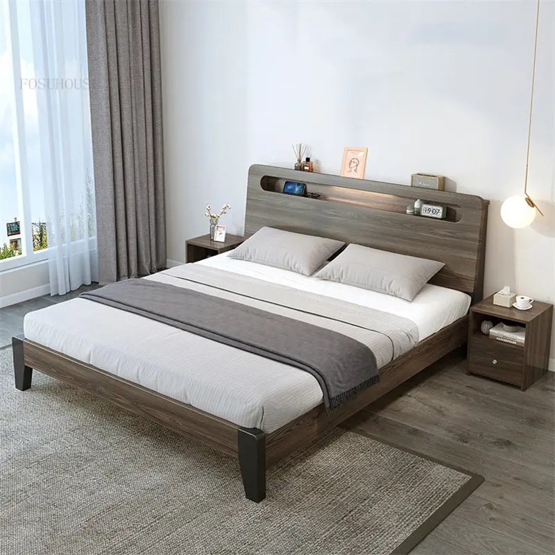 Современная минималистичная кровать из массива дерева, мебель для спальни, Скандинавский Свет, Роскошная Домашняя кровать для главной спальни, двуспальная кровать 1,8 м Изображение 0