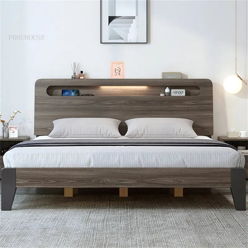 Современная минималистичная кровать из массива дерева, мебель для спальни, Скандинавский Свет, Роскошная Домашняя кровать для главной спальни, двуспальная кровать 1,8 м Изображение 1