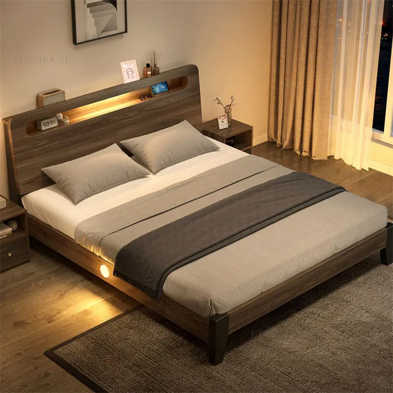 Современная минималистичная кровать из массива дерева, мебель для спальни, Скандинавский Свет, Роскошная Домашняя кровать для главной спальни, двуспальная кровать 1,8 м Изображение 3