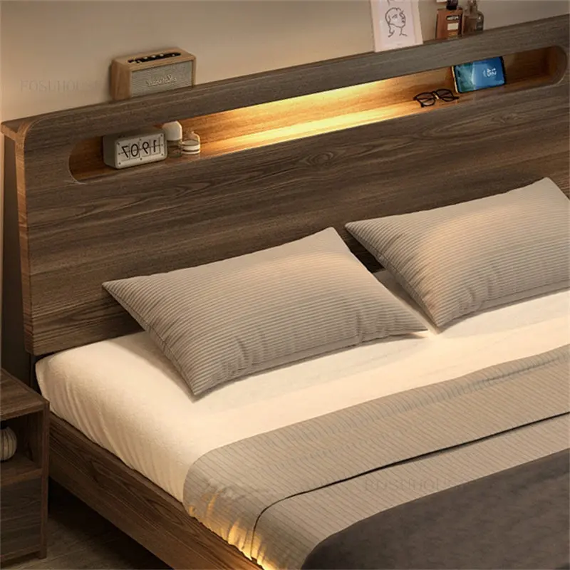 Современная минималистичная кровать из массива дерева, мебель для спальни, Скандинавский Свет, Роскошная Домашняя кровать для главной спальни, двуспальная кровать 1,8 м Изображение 4