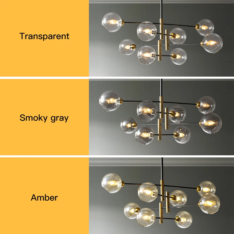 Современная светодиодная люстра в скандинавском стиле для гостиной, столовой, спальни, потолочный подвесной светильник, стеклянный шар из черного золота, подвесной светильник Изображение 3