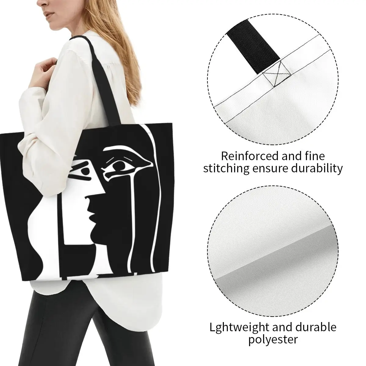 Сумка для покупок из бакалеи Pablo Picasso The Kiss, изготовленная на заказ, холщовая сумка для покупок, сумка через плечо, большая вместительная прочная сумка Изображение 2