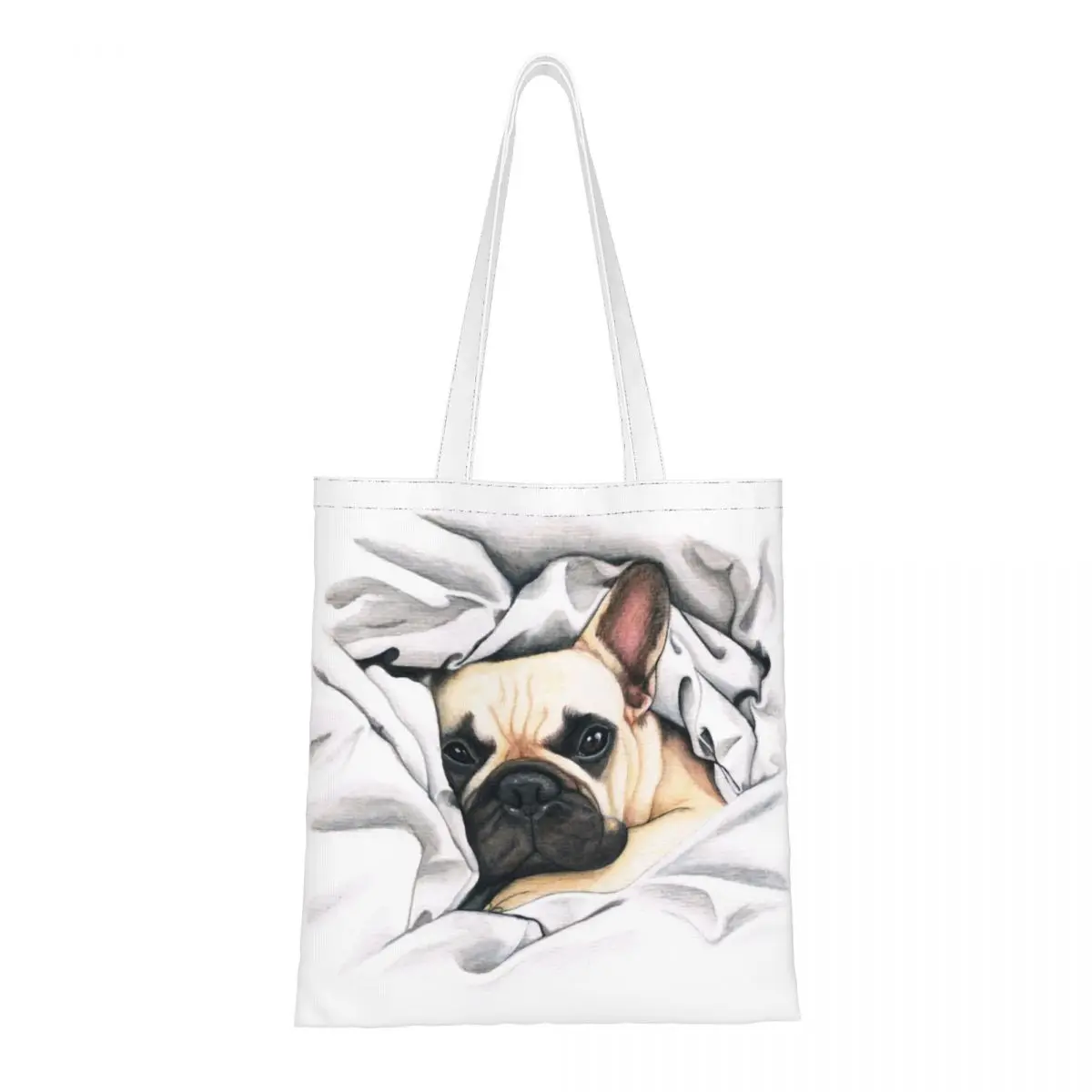 Сумка для покупок с принтом французского бульдога в стиле Каваи, холщовая сумка для покупок через плечо, сумка для любителей французских собак Изображение 0