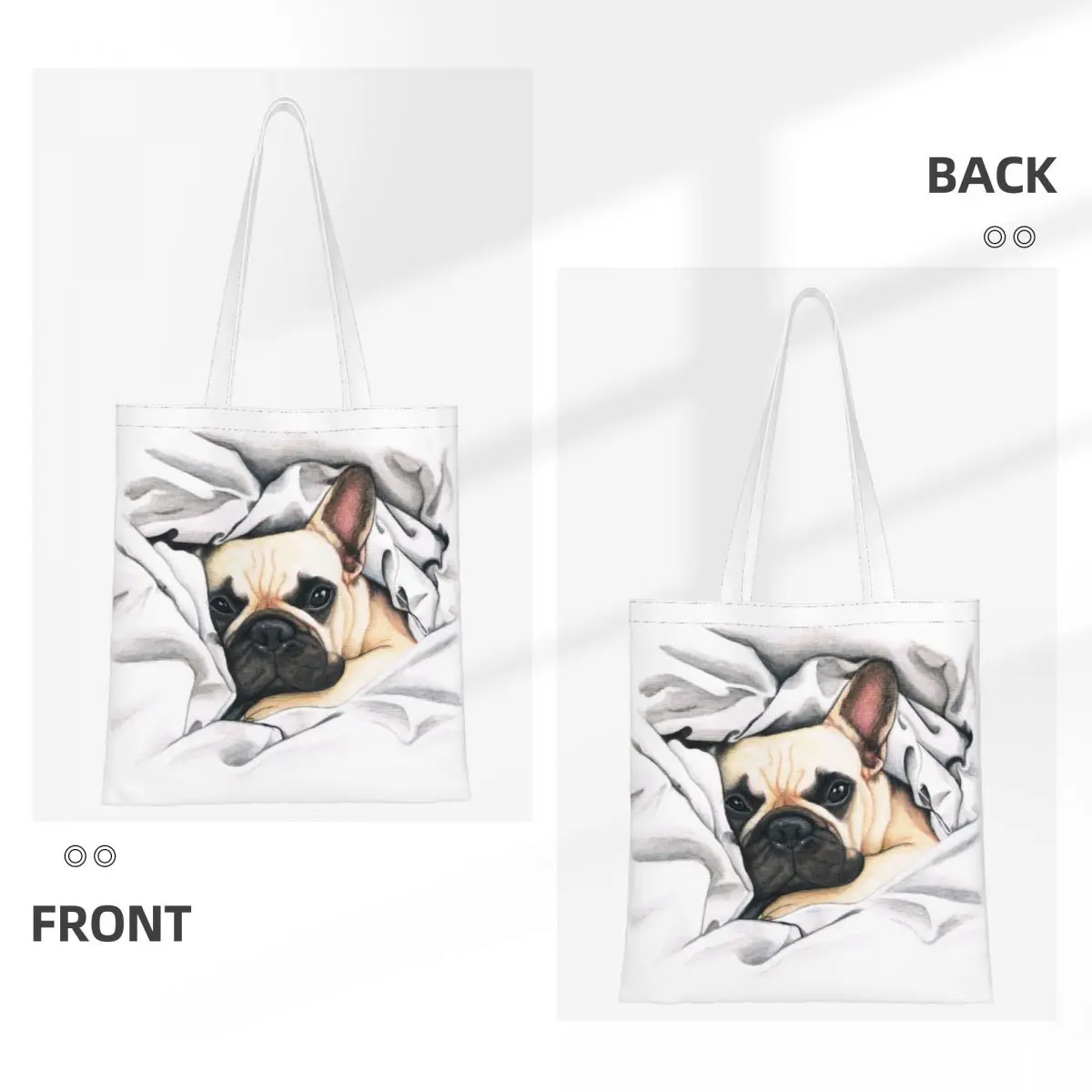 Сумка для покупок с принтом французского бульдога в стиле Каваи, холщовая сумка для покупок через плечо, сумка для любителей французских собак Изображение 1