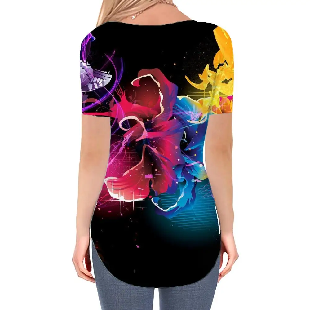 Футболка с цветочным рисунком KYKU, женские красочные футболки, футболка с 3D граффити, V-образный вырез, забавные футболки с бабочками, женская одежда в стиле хип-хоп, крутые Изображение 1