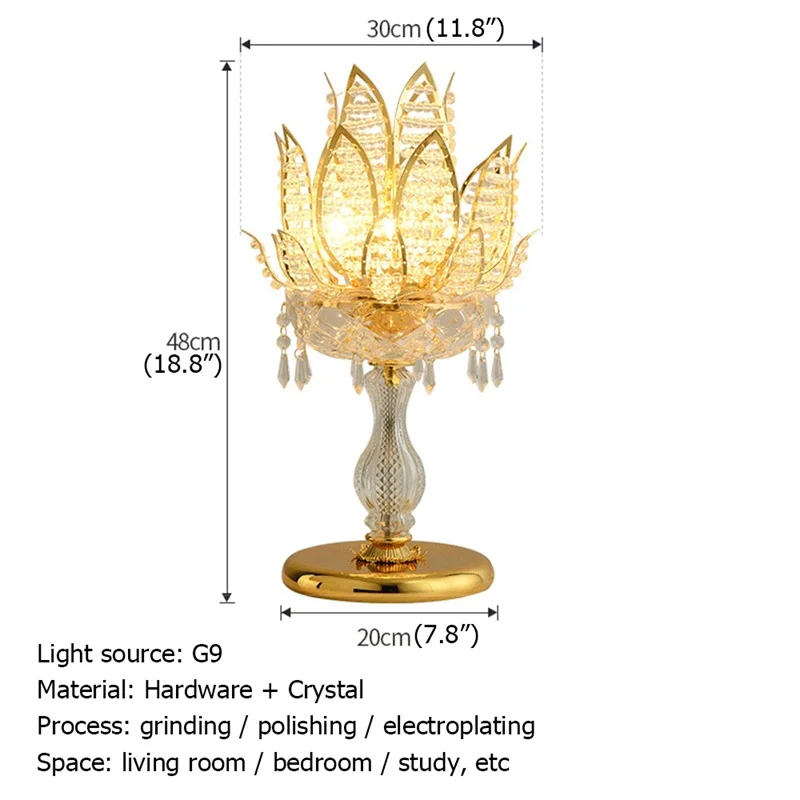 Хрустальная настольная лампа LED Lotus Настольная лампа Современное золото Креативный дизайн ламп Украшения дома прикроватные светильники хрустальное освещение. Изображение 5
