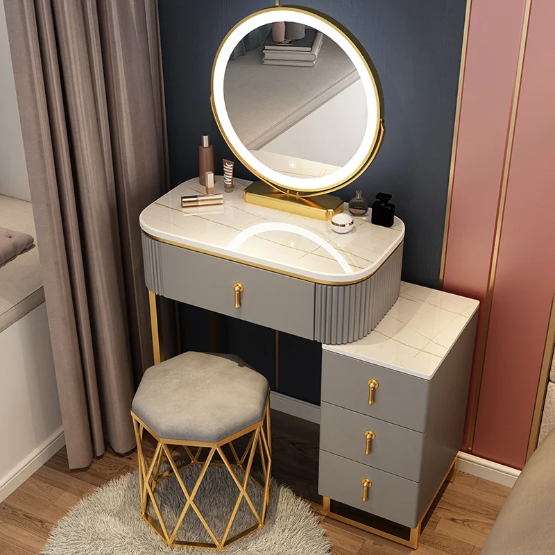 Шиферная мебель, туалетный столик для макияжа, зеркала, прикроватный шкаф для хранения вещей в спальне для девочек, встроенные минималистичные туалетные принадлежности для макияжа Изображение 2
