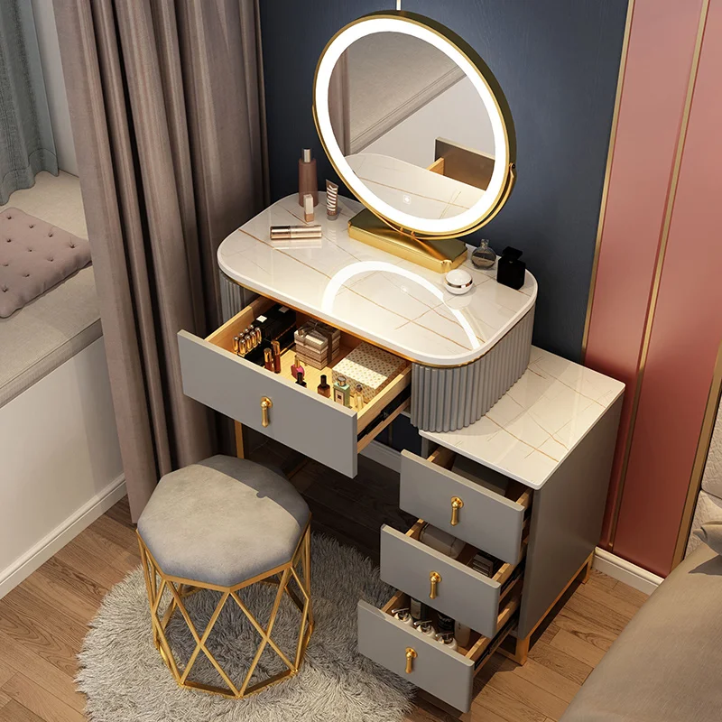 Шиферная мебель, туалетный столик для макияжа, зеркала, прикроватный шкаф для хранения вещей в спальне для девочек, встроенные минималистичные туалетные принадлежности для макияжа Изображение 4